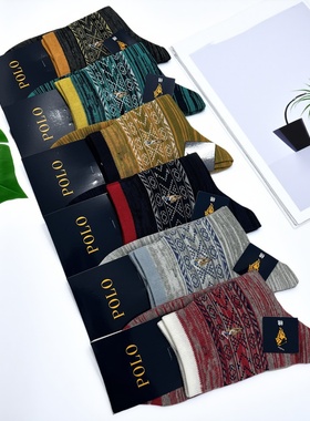 POLO袜子男秋冬复古纯棉无骨防臭中筒袜多巴按潮流休闲短袜9195