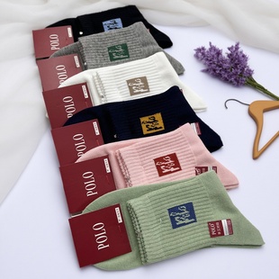 正品 POLO袜子女春秋冬纯色运动中高筒袜韩系潮流无骨纯棉短袜1921