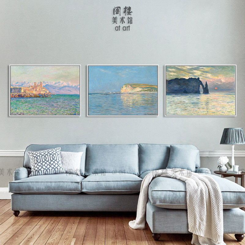 潮起潮落 莫奈 装饰画阁楼美术馆客厅沙发背景挂画卧室玄关定制