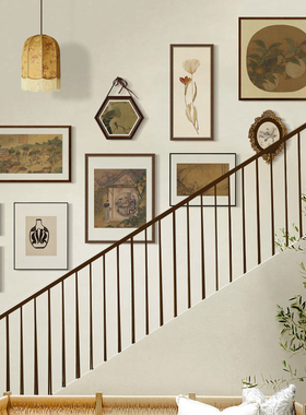 春行图 法式中国风楼梯间转角装饰画loft复式楼中式玄关组合挂画
