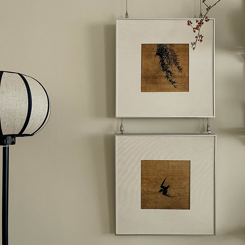 暖居礼物玄关客厅挂画绢布原木风