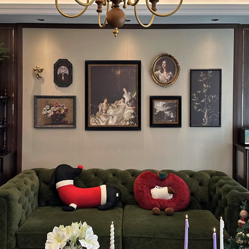 三姐妹 美式复古客厅艺术组合装饰画欧式餐厅沙发背景墙挂画图片