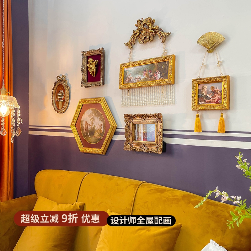 荡秋千欧式复古小众组合装饰画轻奢法式玄关客厅琴房壁炉床头挂画图片
