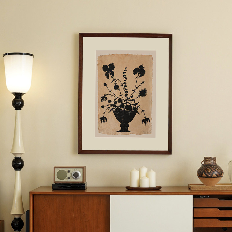 瓶花剪影中古风挂画客厅背景装饰画高级感小众老钱风书房走廊壁画,家居饰品,现代装饰画,淘宝优惠券,粉丝福利购,淘宝优惠卷