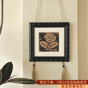 一颗KK 小王子的玫瑰 法式中古风客厅装饰画麻绳流苏边柜挂画