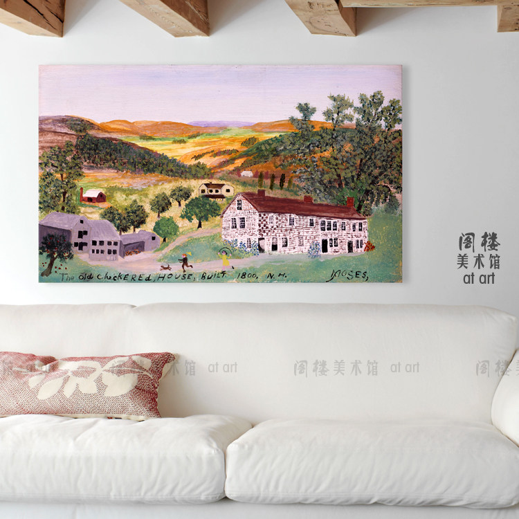 新罕布什尔老房子 grandma moses摩西奶奶装饰画朴素艺术美式田园