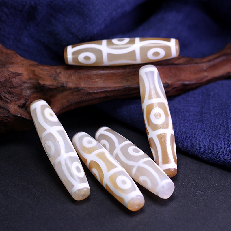 5A级天然西藏老矿原石玛瑙白豪法衣时轮金刚六眼天珠13*57mm左右