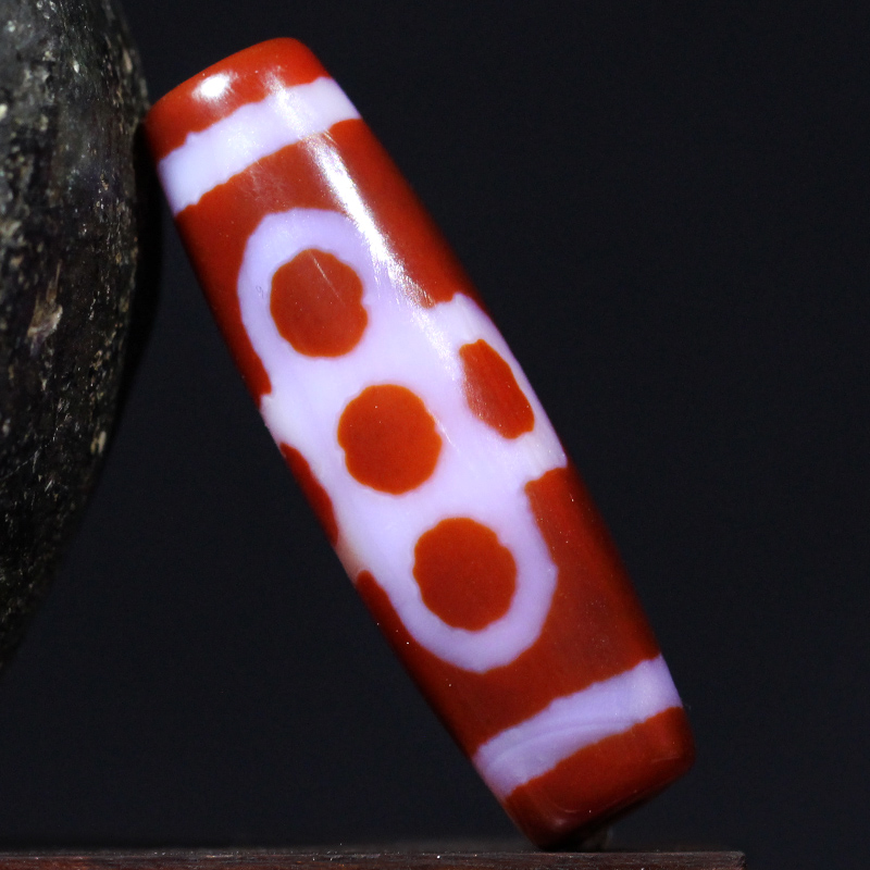 圣饰奇缘 天然真品西藏庙供老矿玛瑙红肉闪电五眼天珠39*12mm左右