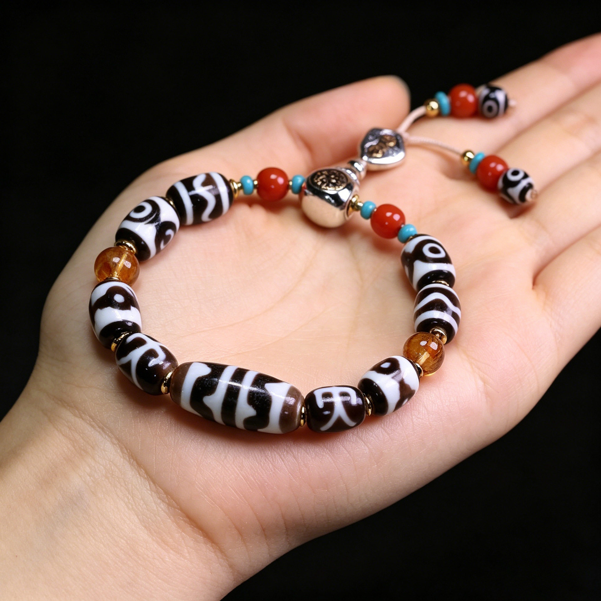 5A级天然西藏真品老矿原石玛瑙虎牙天珠多宝手串手链12*28mm左右