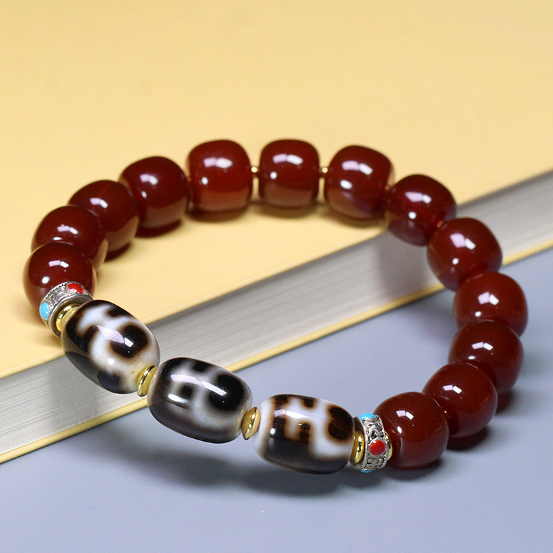 圣饰奇缘西藏天然玛瑙黑白宝瓶天珠糖球手串链男女款11*14mm左右