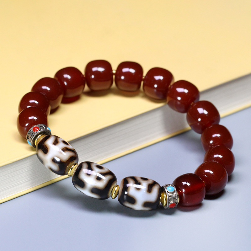 圣饰奇缘西藏天然玛瑙黑白贵人天珠糖球手串链男女款11*14mm左右