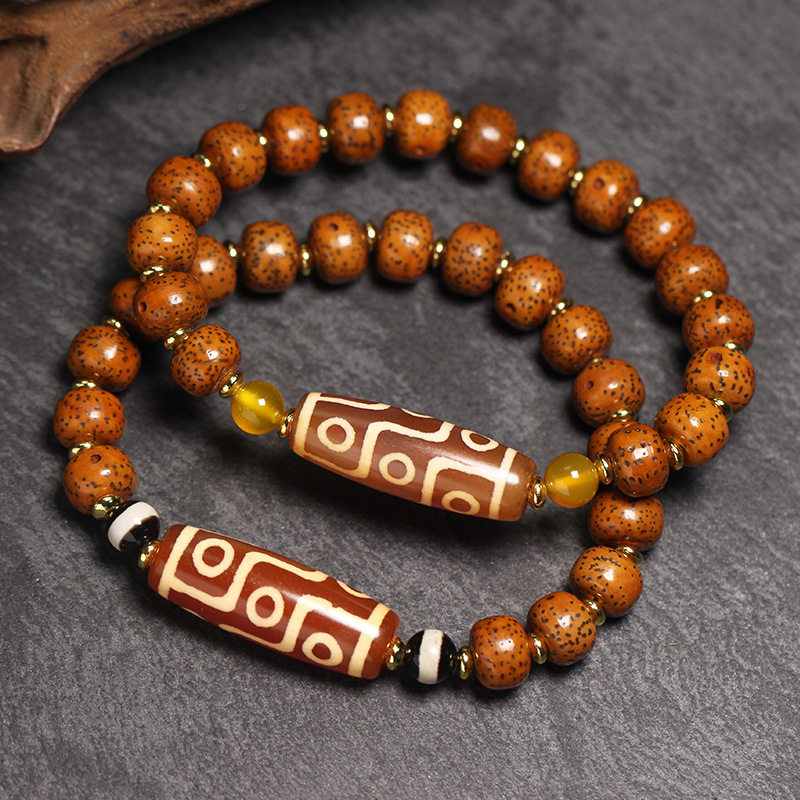 5A级西藏天然真品老矿原石九眼天珠星月菩提单圈手串手链10*29mm