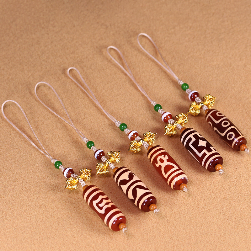 圣饰奇缘 西藏天然玛瑙九眼财神虎牙天珠11*31mm原创金刚杵挂饰