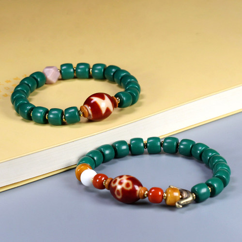 圣饰奇缘科技松石红肉闪电五眼天珠手链男女款民族风小众单圈手串