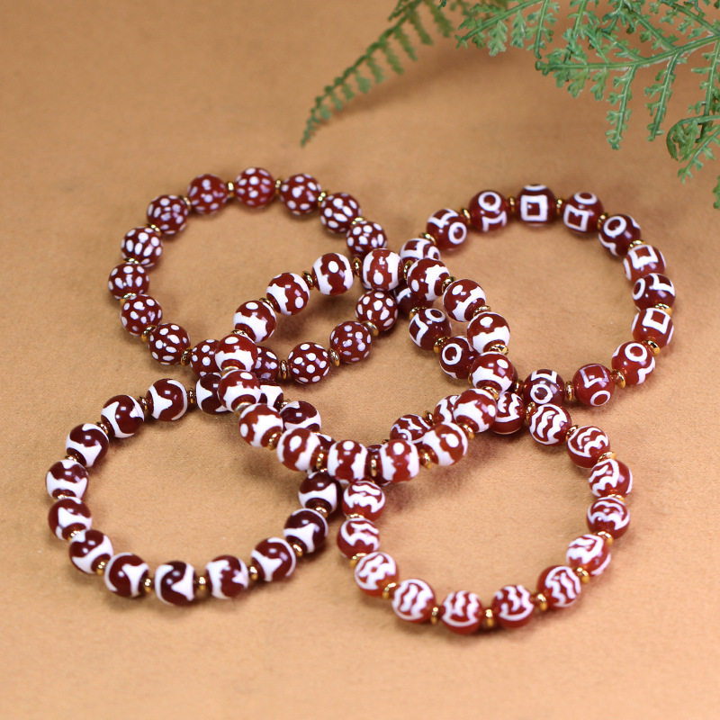 5A级天然西藏真品老矿原石玛瑙虎牙大鹏鸟天珠手串链10*10mm左右