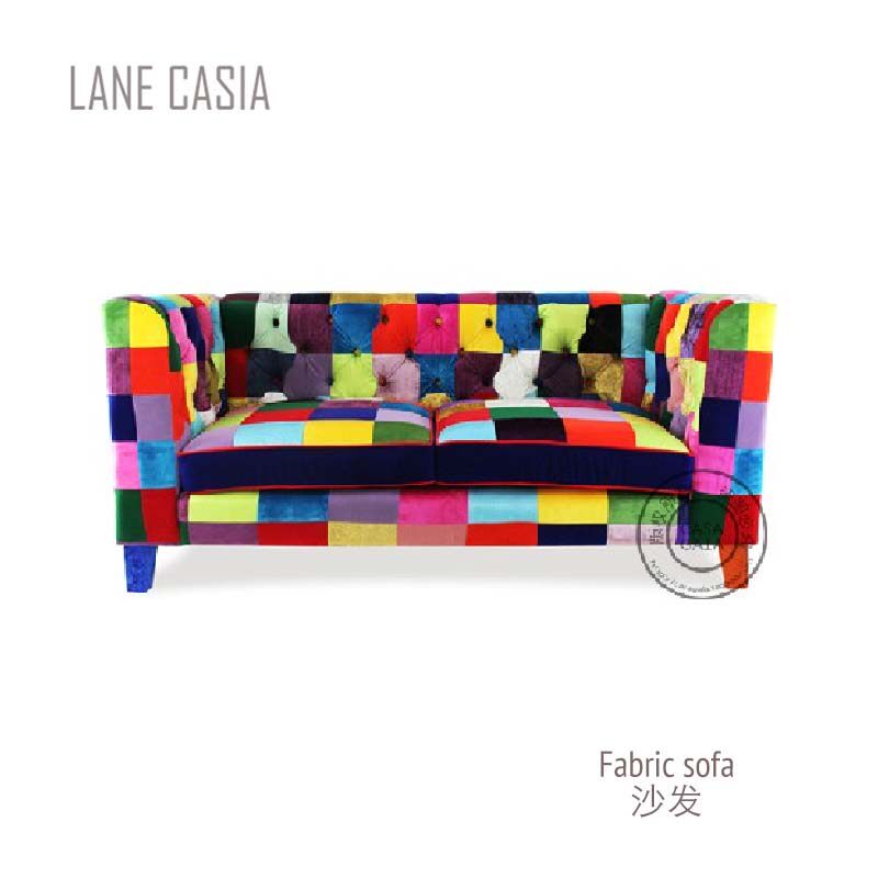 lane 法国撞色风格设计款拼布双人多人位布艺沙发ins包邮高端