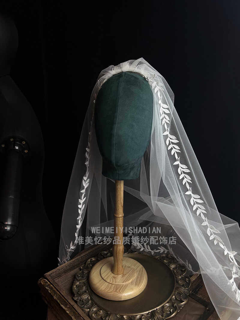 旅拍蕾丝树叶花边韩式新娘头纱