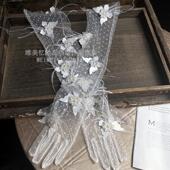 新款 纱点羽毛蝴蝶花手套新娘结婚纱礼服婚纱造型摄影 婚纱超仙长款