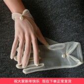 复古新娘婚纱手套短款 写真拍照配饰影楼手套 白色香槟色网纱短款