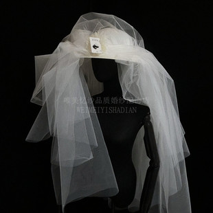 手工婚纱礼服造型帽纱白色新娘结婚写真影楼拍照道具超仙头饰拍片