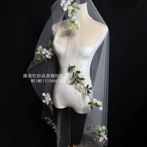 新款白色小花头纱新娘结婚造型