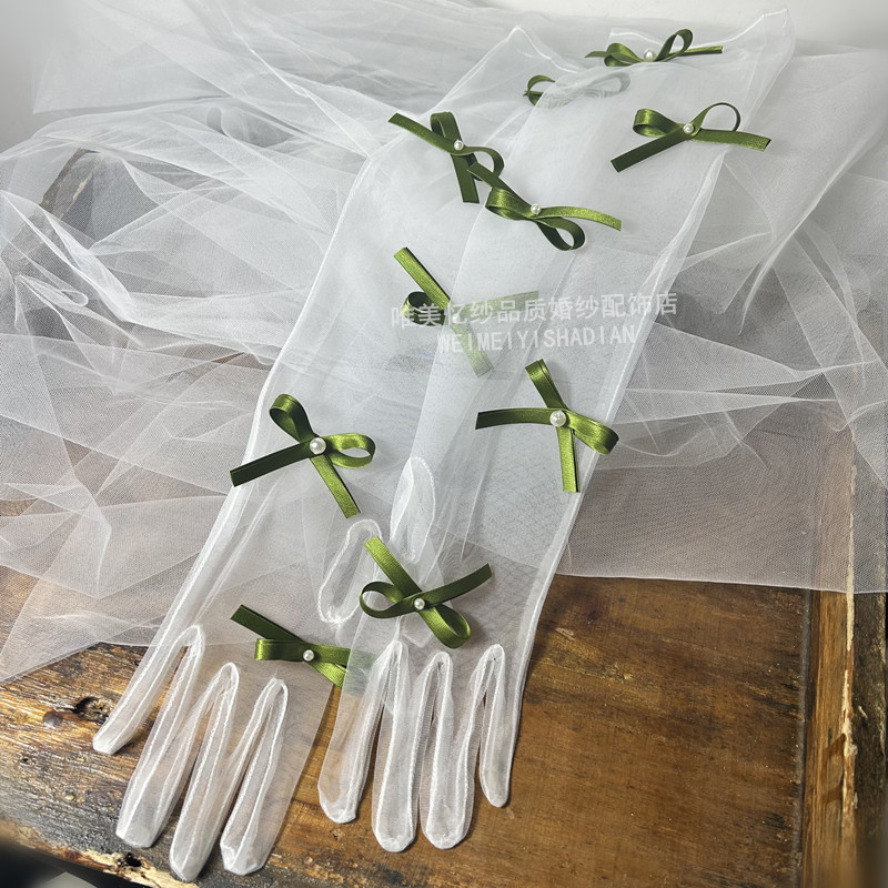 新款长纱蝴蝶结时尚纱手套