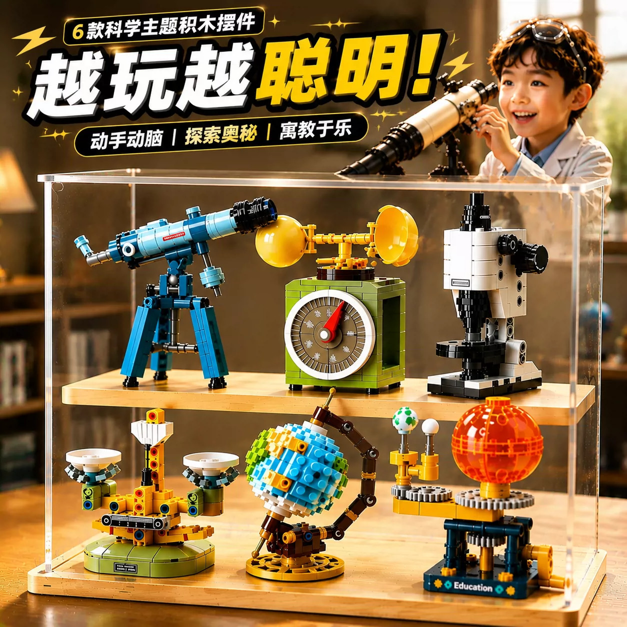 科教积木太阳系天文物理仪器小颗粒益智拼装玩具儿童男孩生日礼物
