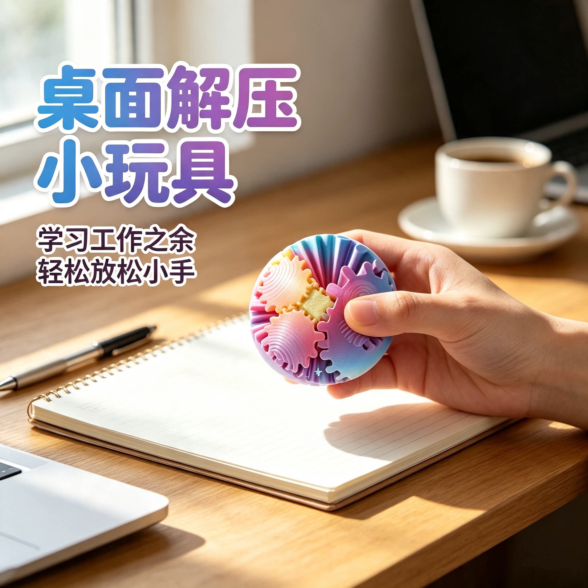彩虹色渐变3D打印立体齿轮球魔方球玩具可旋转变形益智解压儿童礼图片