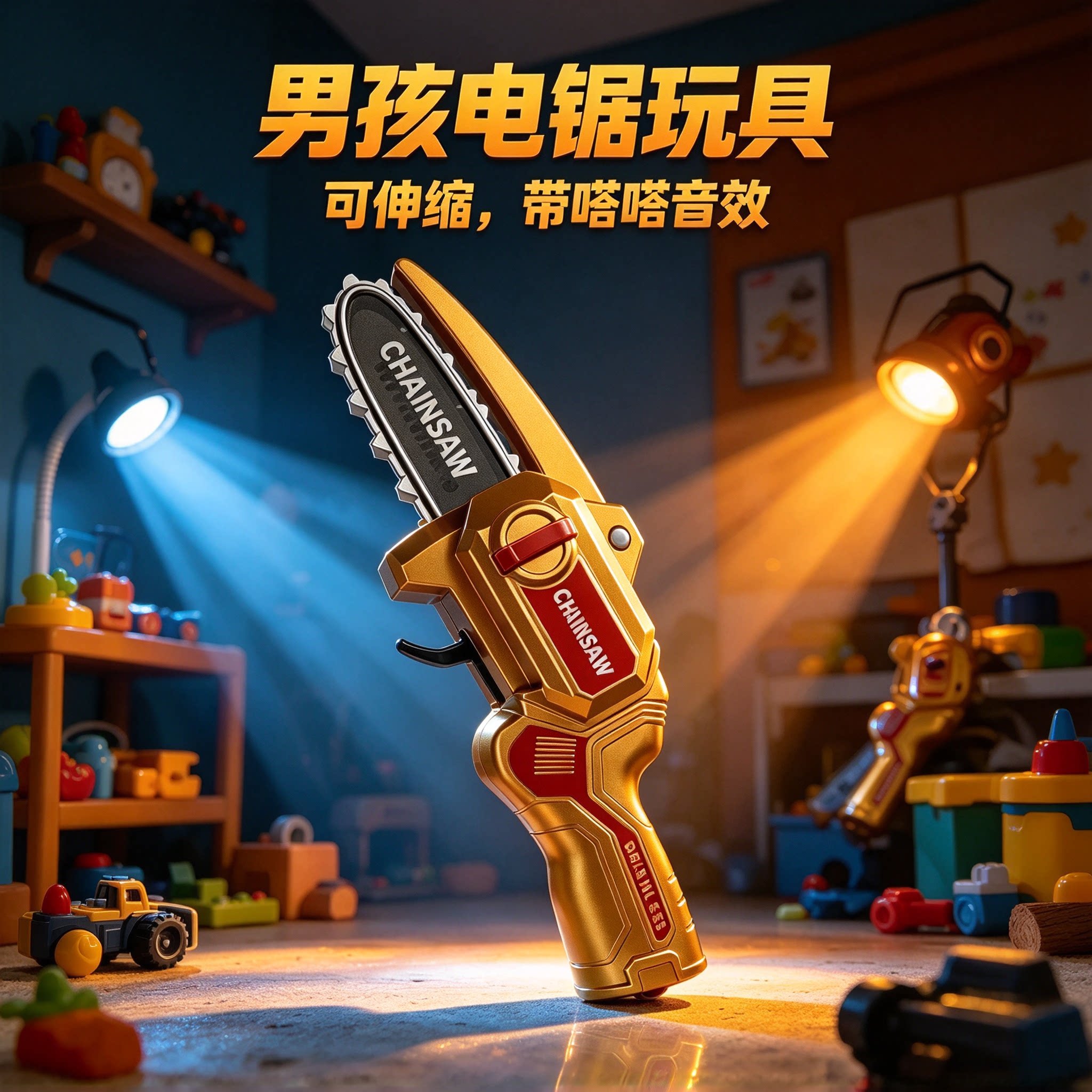 电锯玩具儿童可伸缩带音效手持仿真模型迷你火花伐木整蛊神器男孩