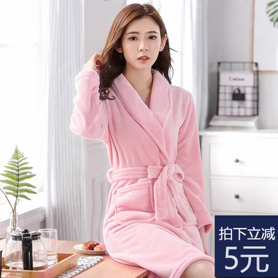 珊瑚绒女士秋冬季大码睡裙浴衣