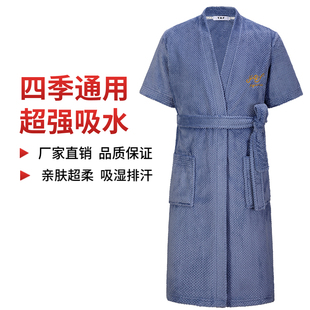 新款男士睡袍珊瑚绒浴袍女吸水速干四季通用美容院专用短袖睡衣