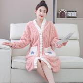 宽松保暖睡袍 纽扣睡衣女双面加绒一体式 2025新款 珊瑚绒浴袍开衫