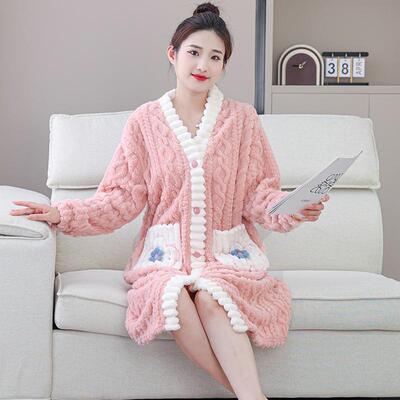 冬季珊瑚绒睡衣女加绒保暖