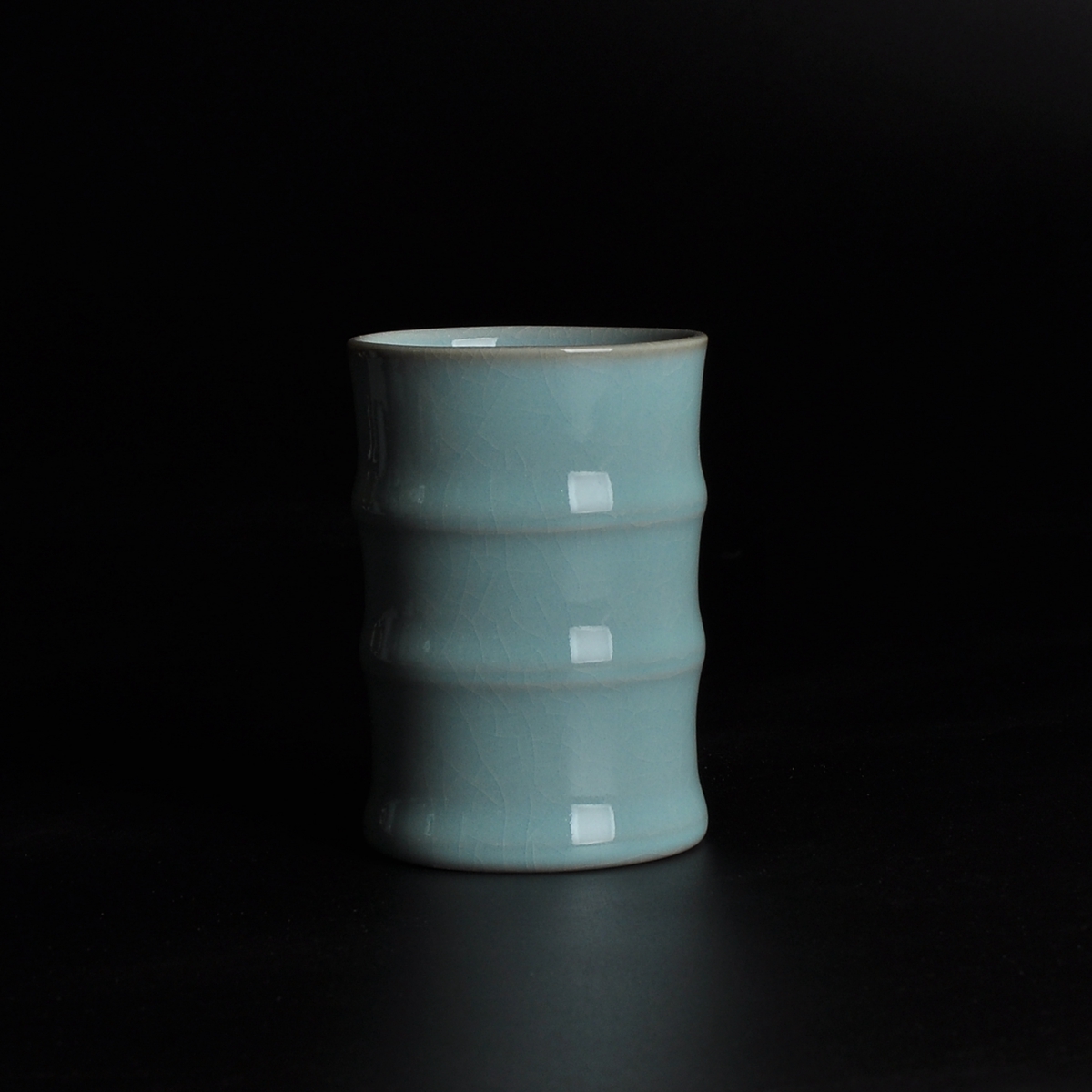 北宋汝窑核心产区 原产地汝州手工拉胚竹节杯 大容量天青釉支钉