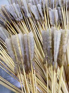 凤尾虾仁串去壳虾仁串50串铁板虾尾小串商用半成品烧烤油炸虾仁串
