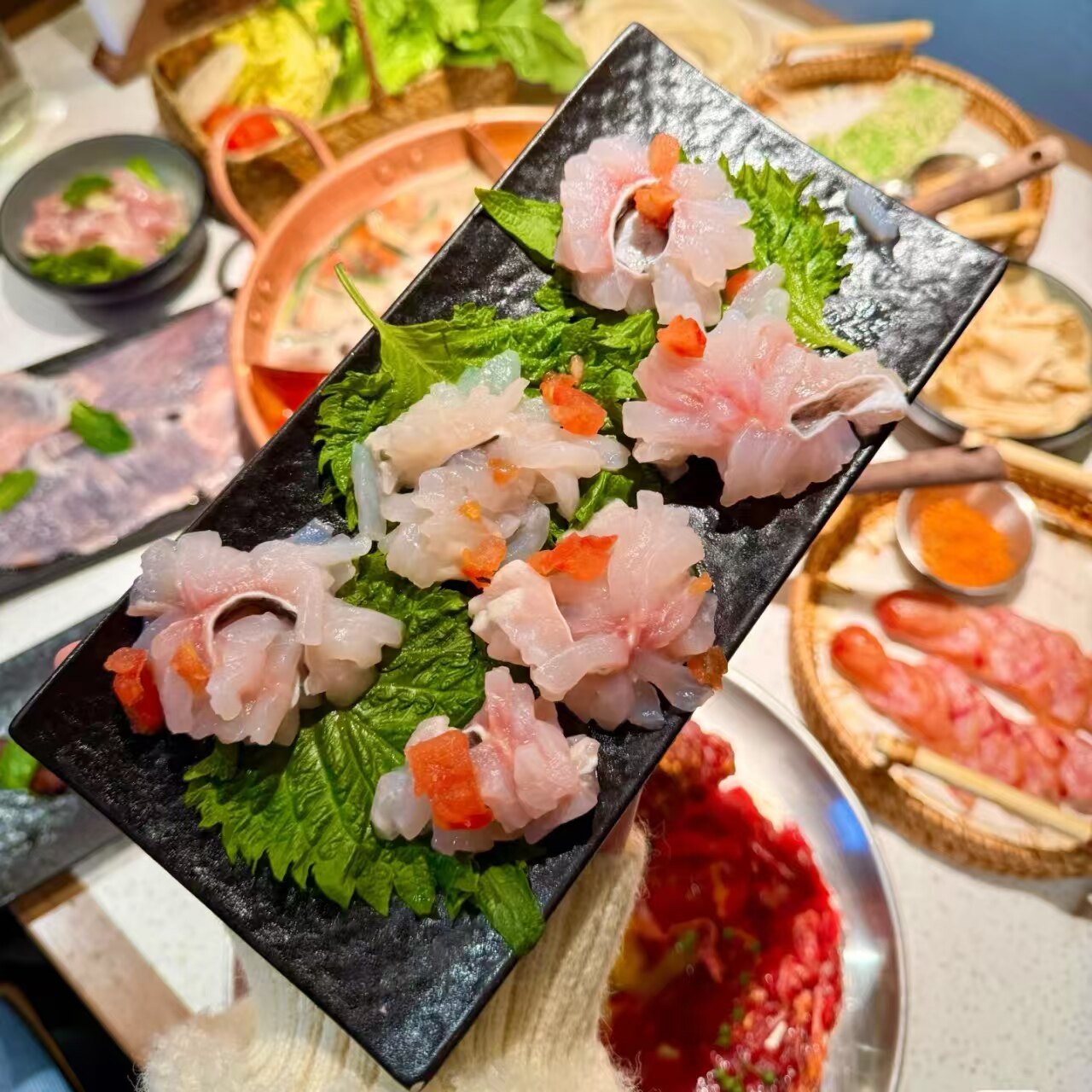 陶瓷黑色磨砂长条盘子创意特色酸汤牛肉火锅毛辣果乌鱼花专用餐具