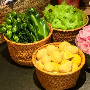 网红云南菌菇火锅青菜拼盘装蔬菜篮子竹筐特色火锅店专用配菜盘子