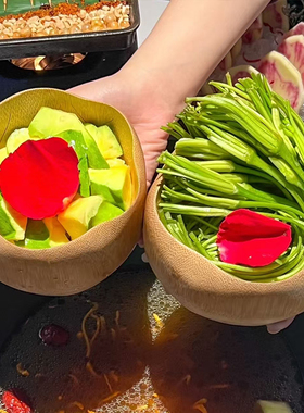 创意特色个性火锅店蔬菜餐具竹雕荷叶形碗新中式点心竹子碗竹根碗