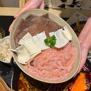 网红创意火锅毛肚鸭肠黄喉专用拼盘特色餐具商用复古陶瓷元宝形碗