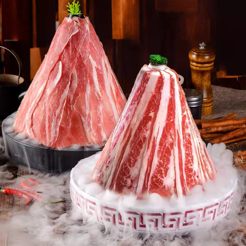 网红烤肉创意摆盘密胺仿瓷商用火锅涮雪花肥牛羊肉特色干冰菜盘子