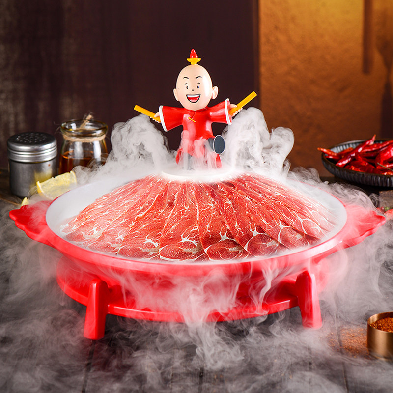 网红创意特色毛肚麻辣牛肉羊肉片专用干冰餐具摆盘商用火锅店盘子