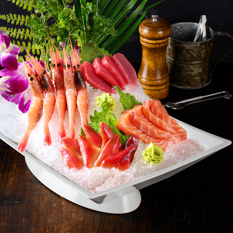 密胺火锅餐具日式三文鱼生专用酒店创意干冰海鲜刺身盘冰盘大拼盘