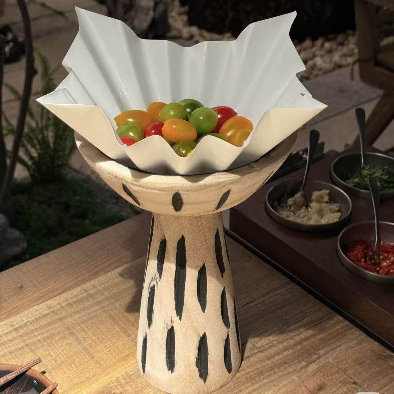 侘寂风木制高脚托盘山野风火锅商用特色水果盘创意佛手柑果点心盘