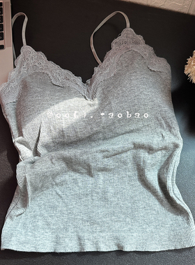 怒赞!有胸垫!弹力v领蕾丝花边小吊带修身背心甜辣风打底衫内搭女