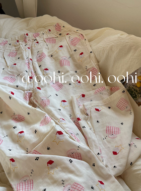 自制!泰甜妹粉嫩啦!晚安盖被小狗睡裤可爱软糯透气纱棉居家裤少女