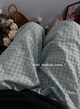 自留力推颜色泰清新!50条!透气绿格软糯碎花格子棉布长款居家裤女