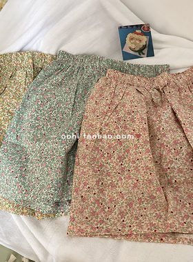 夏天爱穿～薄款碎花格子居家休闲睡裤 韩系宽松棉布短款居家裤女