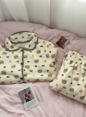 信我!穿上热冒汗的睡衣!保暖米粒绒居家服珊瑚绒套装女可外穿秋冬
