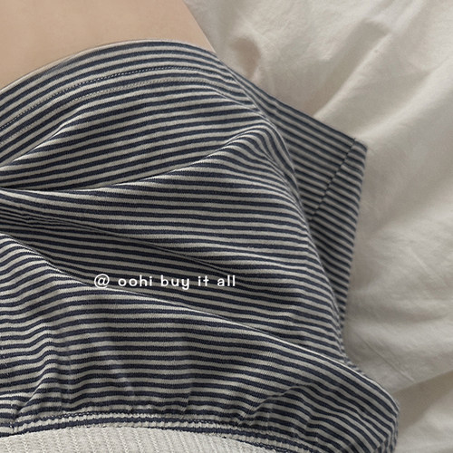条纹小短裤棉薄款居家服睡裤女