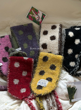 穿搭小配件~波点针织小围巾耳套秋冬系带包头护耳两用保暖耳罩女